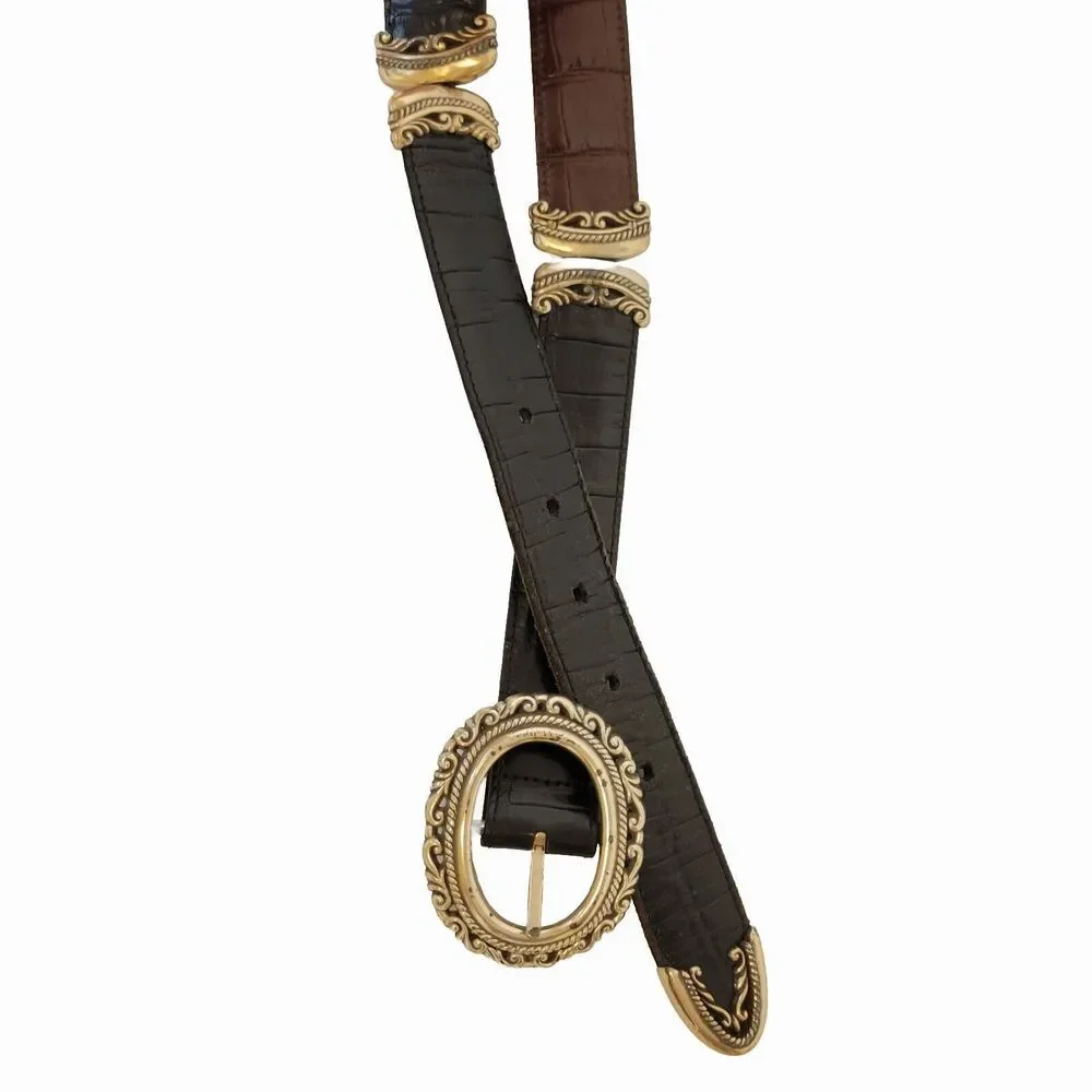 Vtg Brighton Leather Croc Silver Hardware Reversible 4 Opt. Women Belt